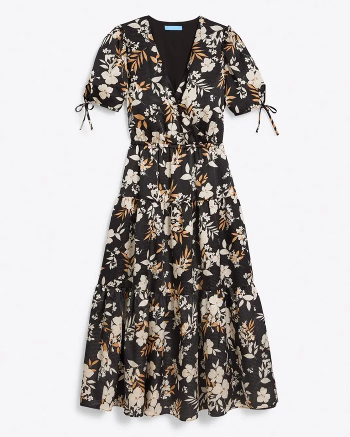 Draper James Tie Sleeve Dress In Midnight Magnolia Women Dresses