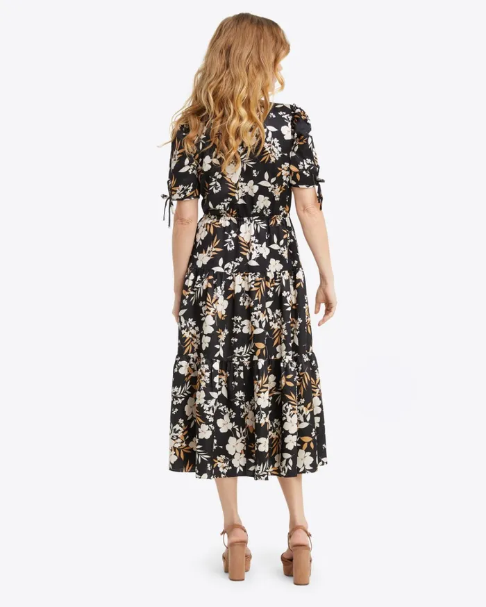 Draper James Tie Sleeve Dress In Midnight Magnolia Women Dresses