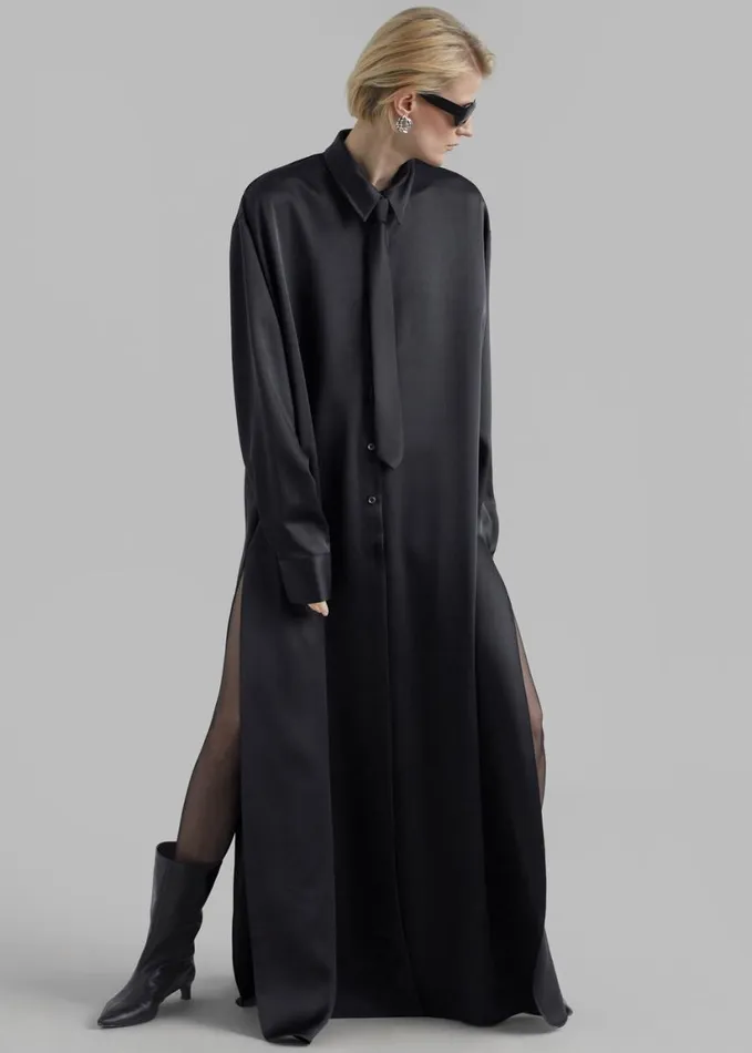 Dresses Women The Frankie Shop Avery Satin Shirt Dress 8211 Black