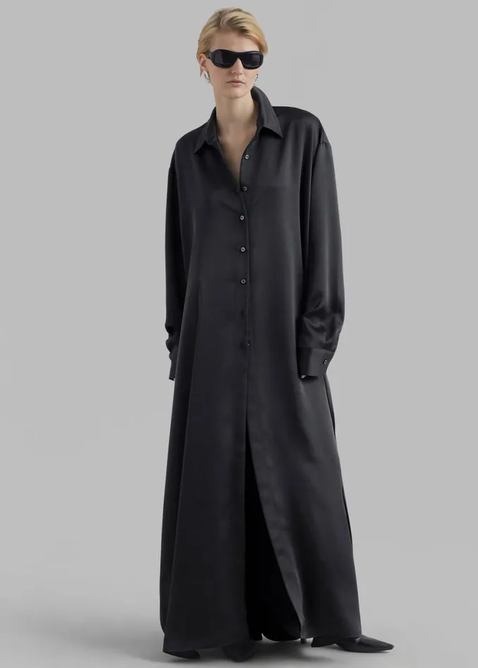 Dresses Women The Frankie Shop Avery Satin Shirt Dress 8211 Black