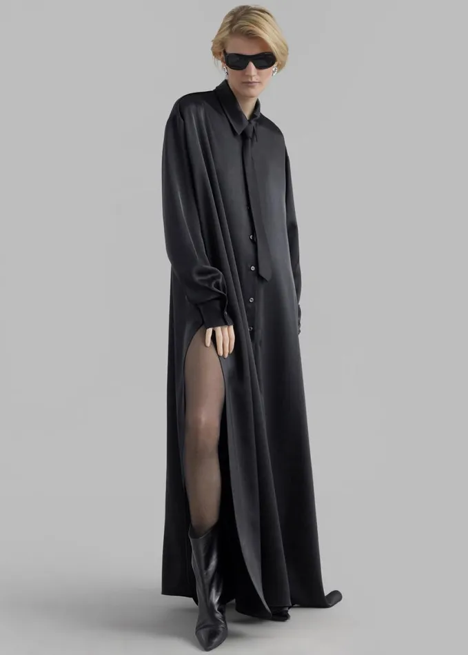 Dresses Women The Frankie Shop Avery Satin Shirt Dress 8211 Black