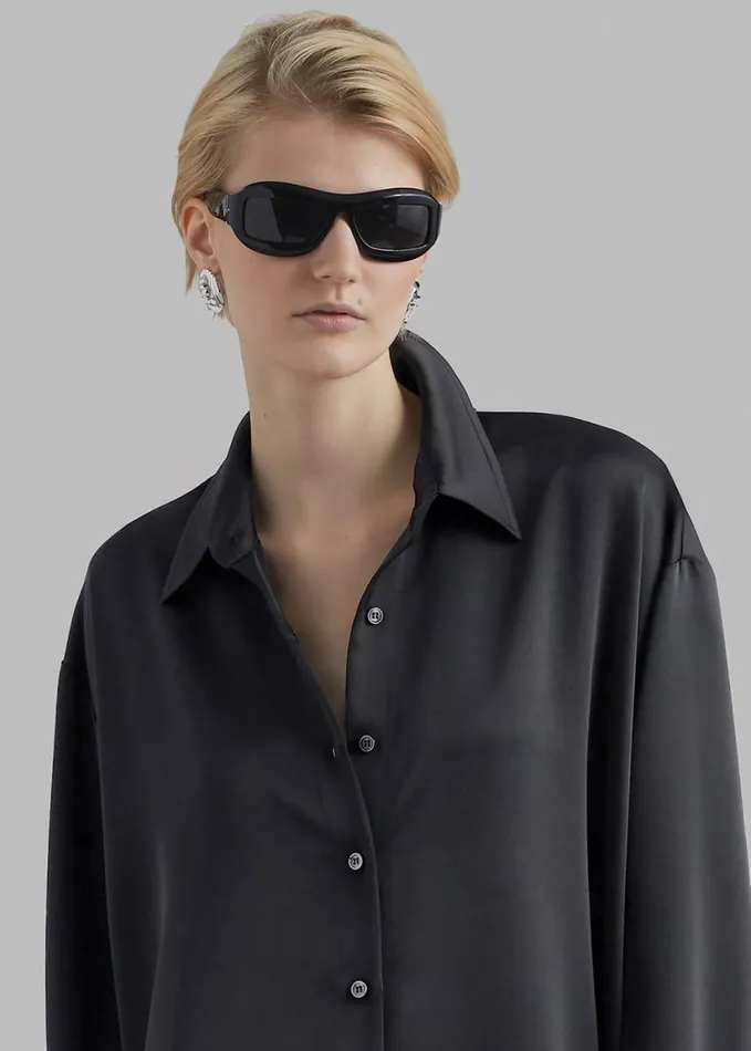 Dresses Women The Frankie Shop Avery Satin Shirt Dress 8211 Black