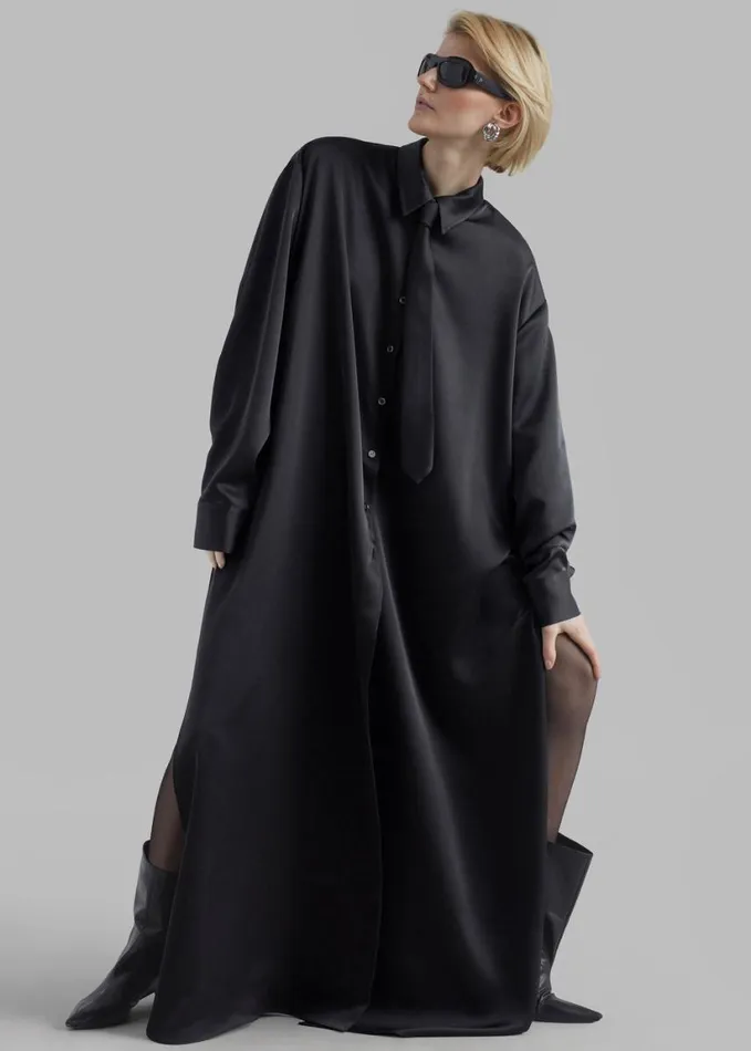 Dresses Women The Frankie Shop Avery Satin Shirt Dress 8211 Black