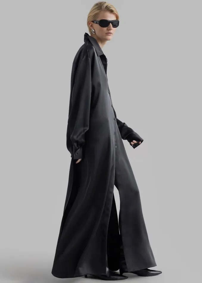 Dresses Women The Frankie Shop Avery Satin Shirt Dress 8211 Black