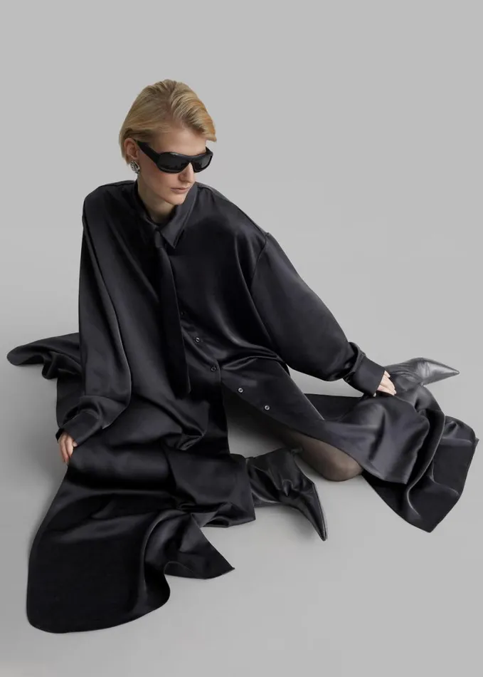 Dresses Women The Frankie Shop Avery Satin Shirt Dress 8211 Black
