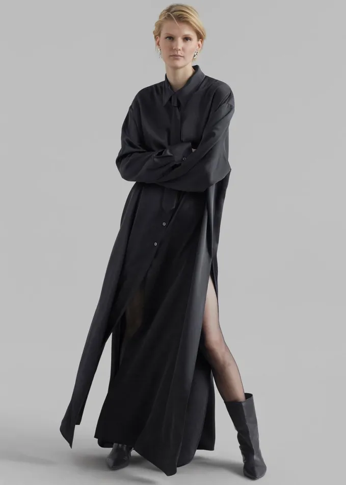 Dresses Women The Frankie Shop Avery Satin Shirt Dress 8211 Black