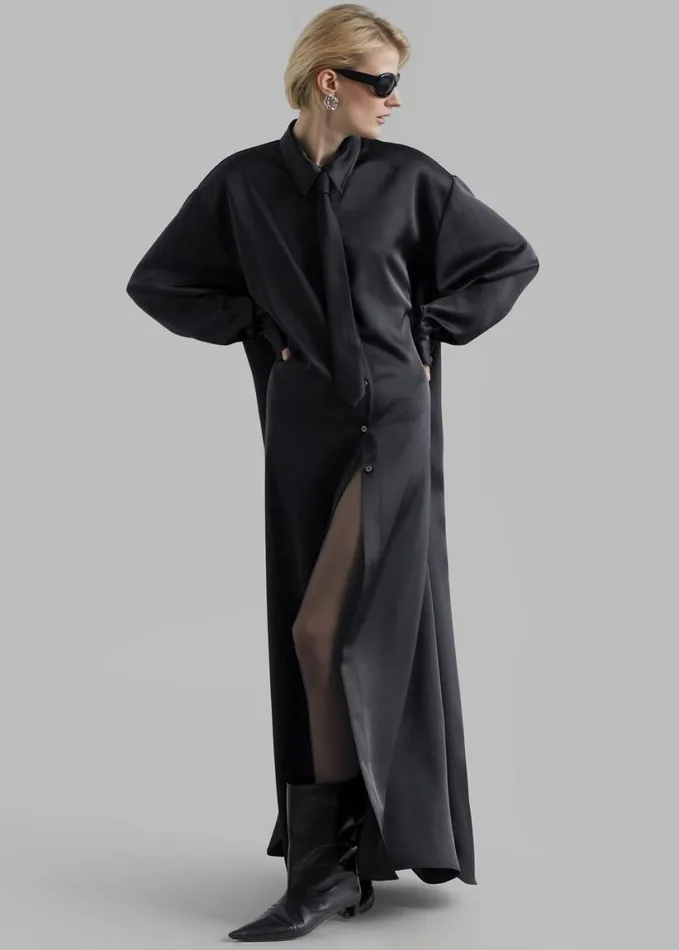 Dresses Women The Frankie Shop Avery Satin Shirt Dress 8211 Black