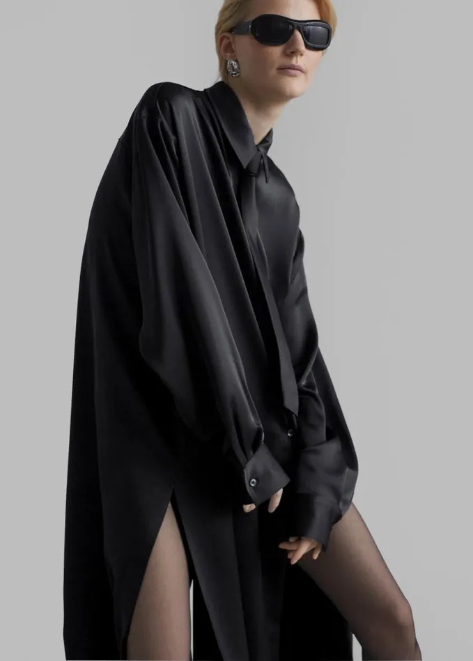 Dresses Women The Frankie Shop Avery Satin Shirt Dress 8211 Black