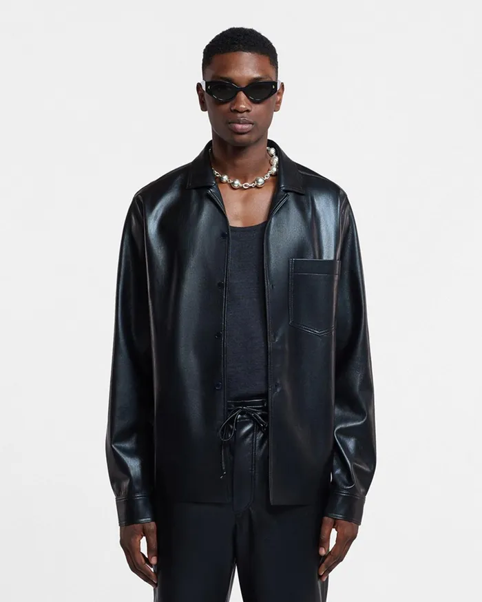 Duco Okobor AltLeather Long Sleeve Shirt Black Men Nanushka Tops