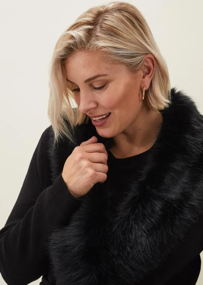 Edessa Fur Collar Wrap Coat Black Women Phase Eight Coats