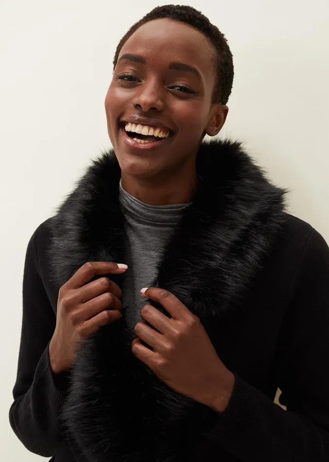 Edessa Fur Collar Wrap Coat Black Women Phase Eight Coats
