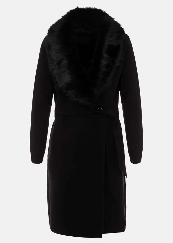 Edessa Fur Collar Wrap Coat Black Women Phase Eight Coats
