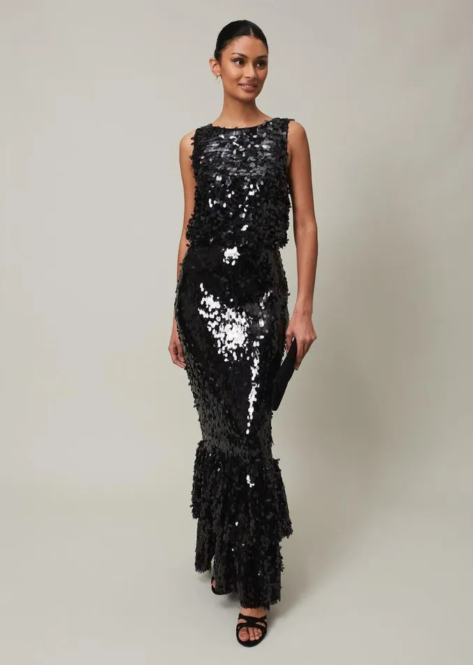Elena Black Sequin Tiered Maxi Dress Black Women Phase Eight Dresses