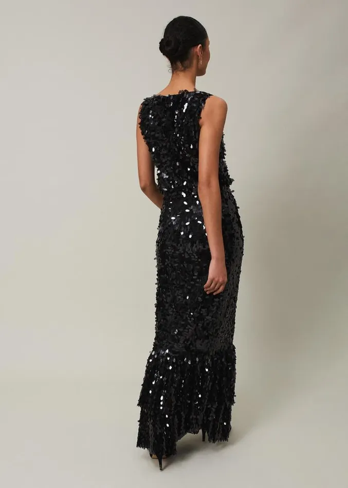 Elena Black Sequin Tiered Maxi Dress Black Women Phase Eight Dresses