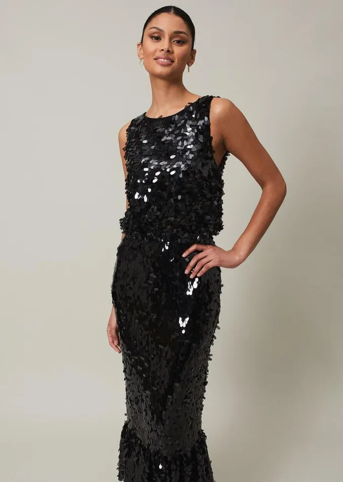 Elena Black Sequin Tiered Maxi Dress Black Women Phase Eight Dresses