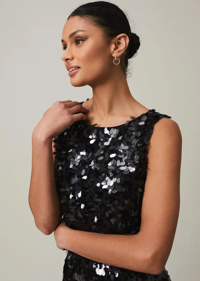 Elena Black Sequin Tiered Maxi Dress Black Women Phase Eight Dresses
