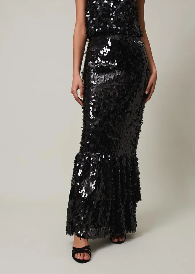 Elena Black Sequin Tiered Maxi Dress Black Women Phase Eight Dresses