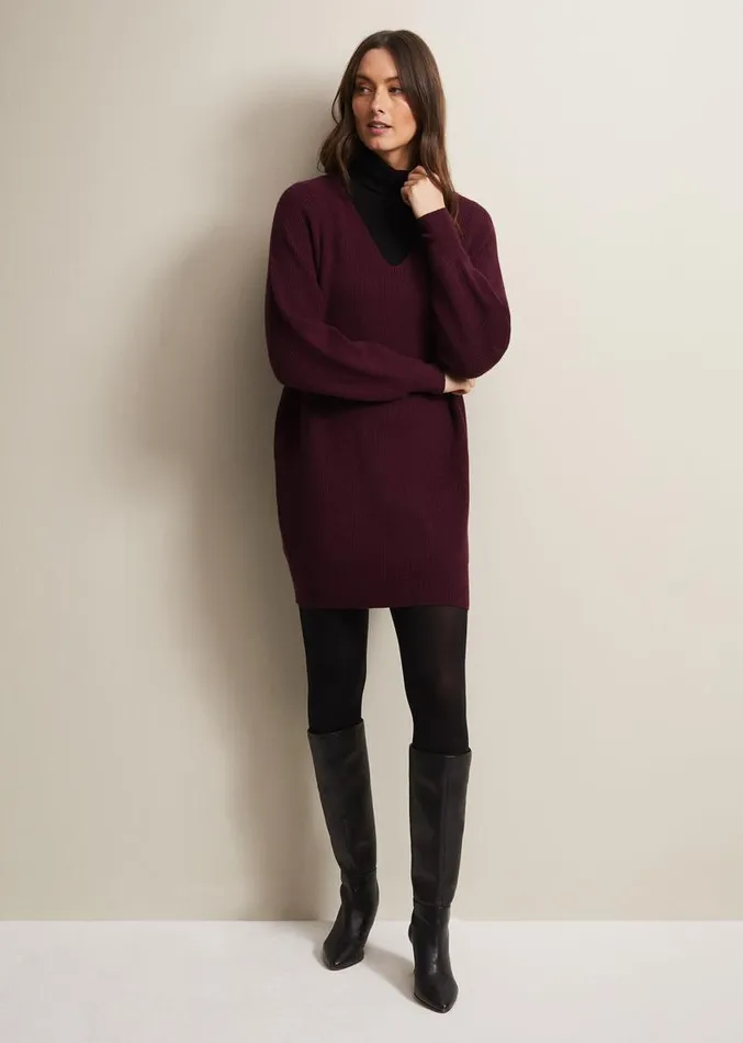 Eliana Chunky Knitted Mini Dress Wine Women Phase Eight Dresses