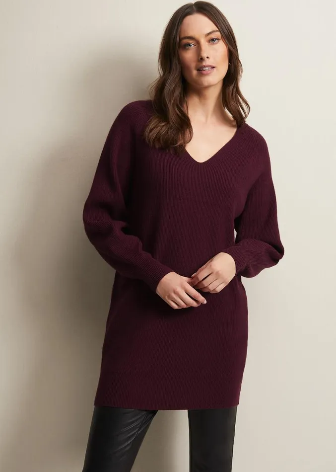 Eliana Chunky Knitted Mini Dress Wine Women Phase Eight Dresses