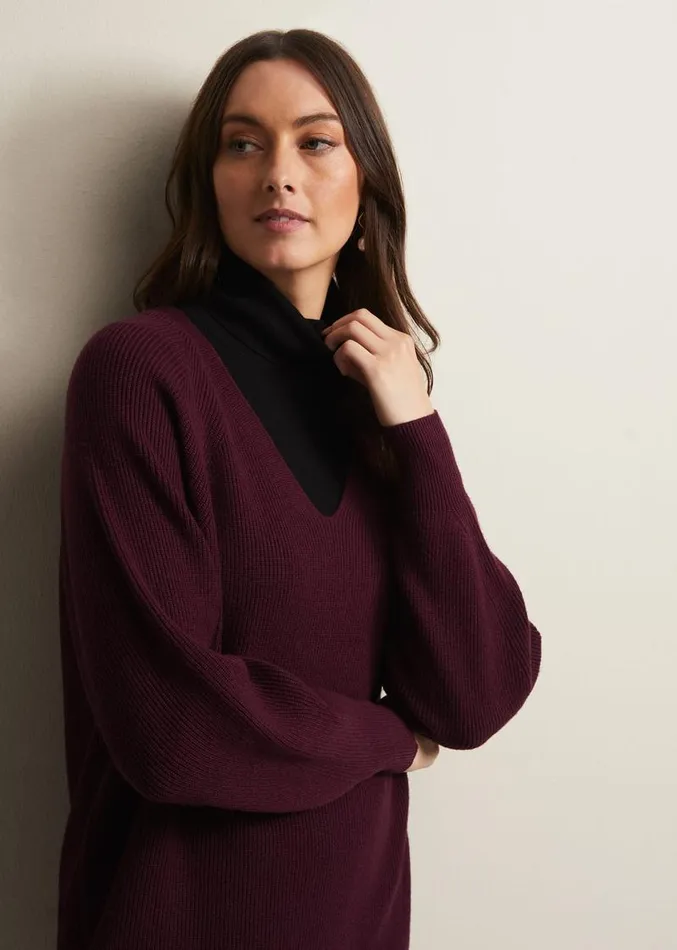 Eliana Chunky Knitted Mini Dress Wine Women Phase Eight Dresses