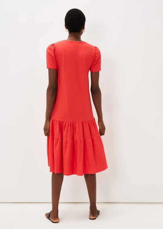 Elizebeth Cotton Tiered Midi Dress Chilli Red Women Phase Eight Dresses