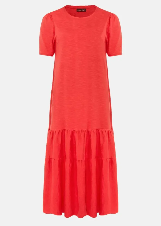 Elizebeth Cotton Tiered Midi Dress Chilli Red Women Phase Eight Dresses