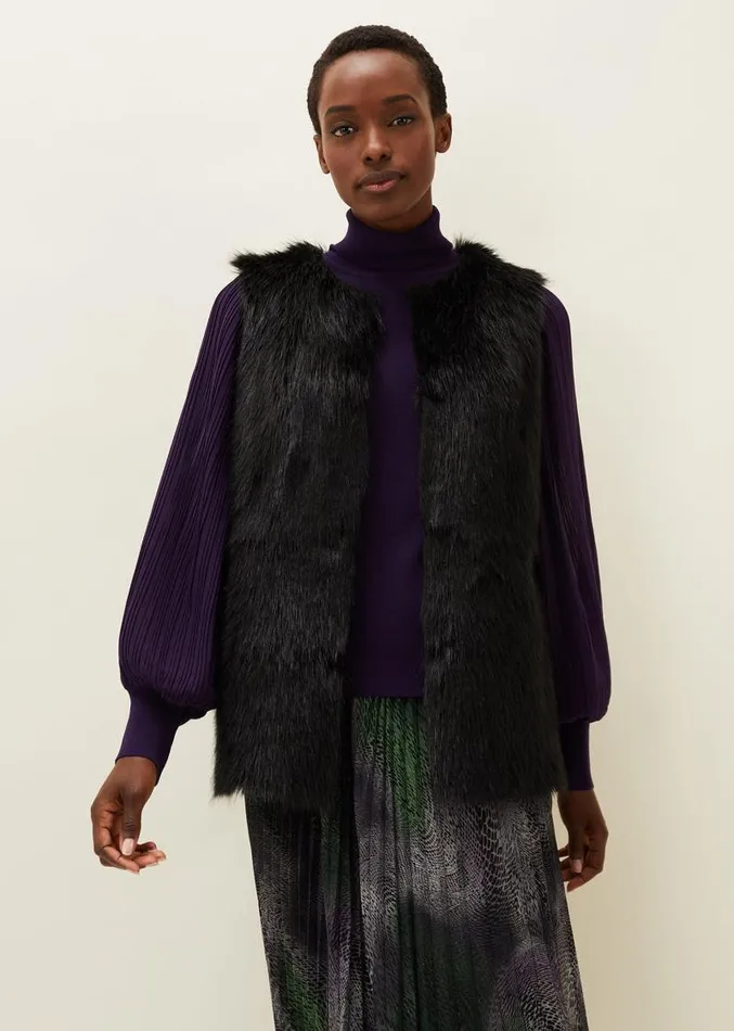 Ella Longline Reversible Faux Fur Gilet Black Women Phase Eight Coats