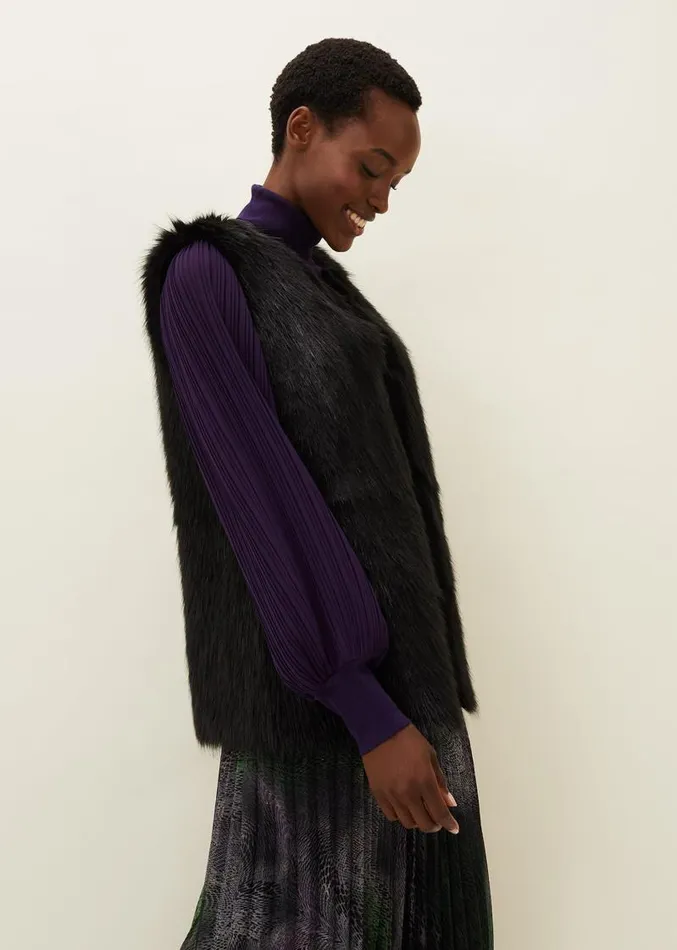 Ella Longline Reversible Faux Fur Gilet Black Women Phase Eight Coats