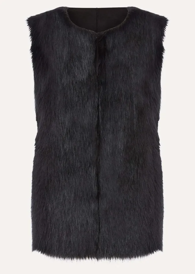 Ella Longline Reversible Faux Fur Gilet Black Women Phase Eight Coats