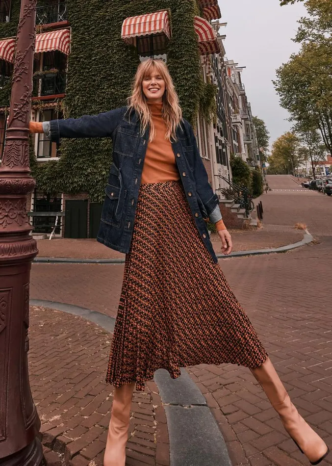 Elmina Pleated Geo Print Midi Skirt Orangeblack Women Phase Eight Skirts