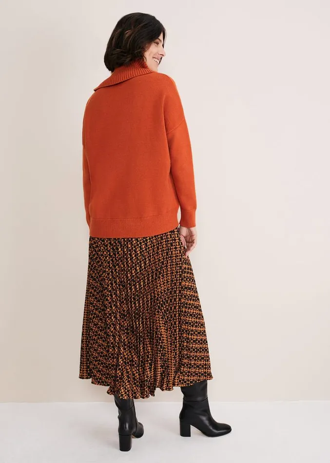 Elmina Pleated Geo Print Midi Skirt Orangeblack Women Phase Eight Skirts
