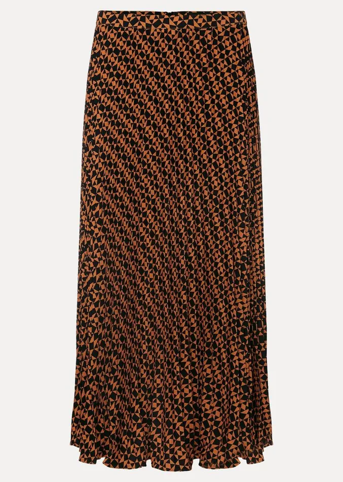 Elmina Pleated Geo Print Midi Skirt Orangeblack Women Phase Eight Skirts