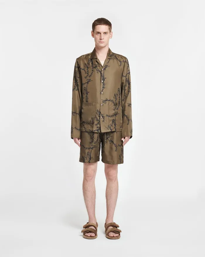 Emin Printed SilkTwill Shirt Calligraphy Khaki Men Nanushka Tops
