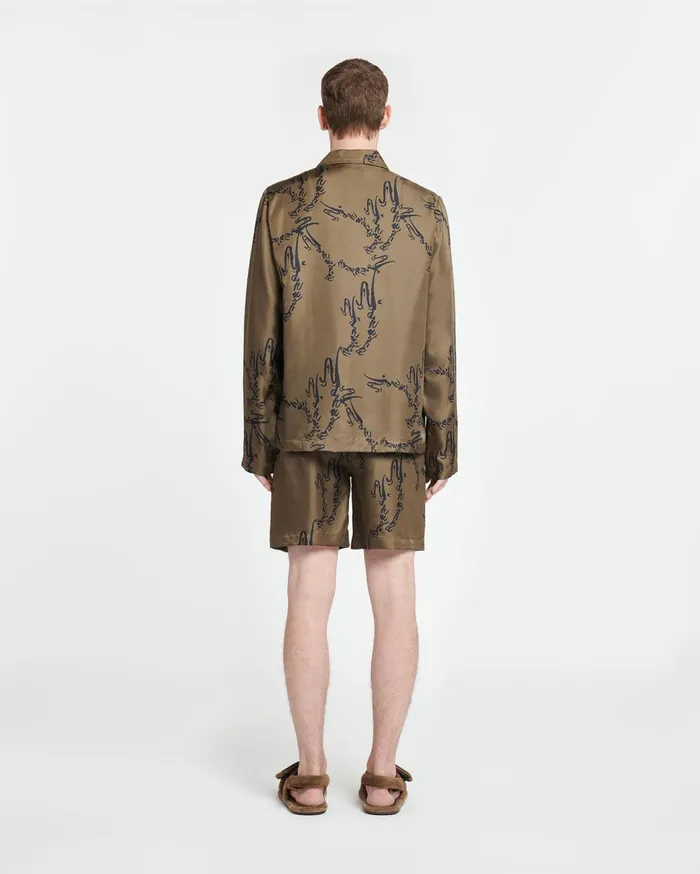 Emin Printed SilkTwill Shirt Calligraphy Khaki Men Nanushka Tops