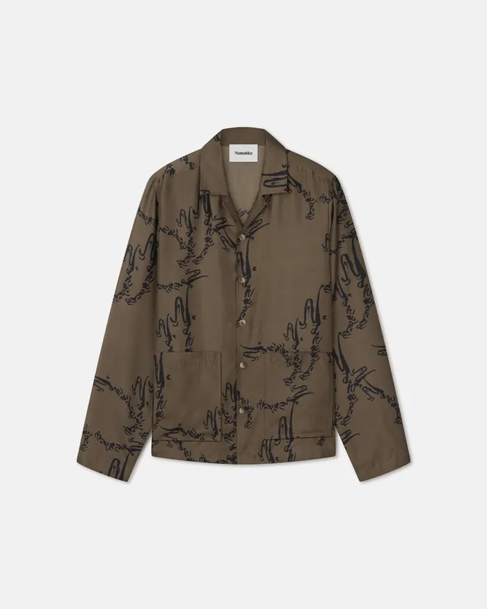 Emin Printed SilkTwill Shirt Calligraphy Khaki Men Nanushka Tops