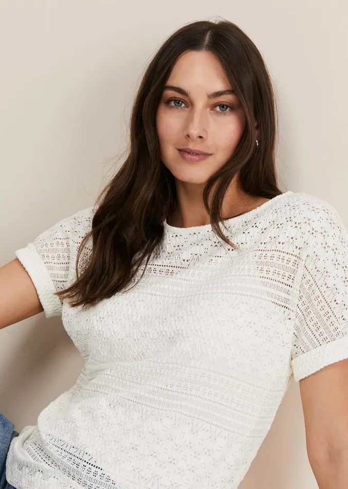 Emmlyn Lace Textured Top Ivory Women Phase Eight Tops and TShirts