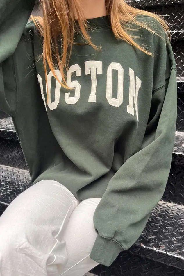 Erica Boston Sweatshirt Dark Green Women Brandy Melville Sweatpants and Sweatshirts