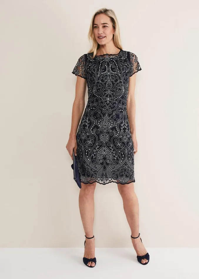 Esme Embroidered Dress Navyivory Women Phase Eight Dresses