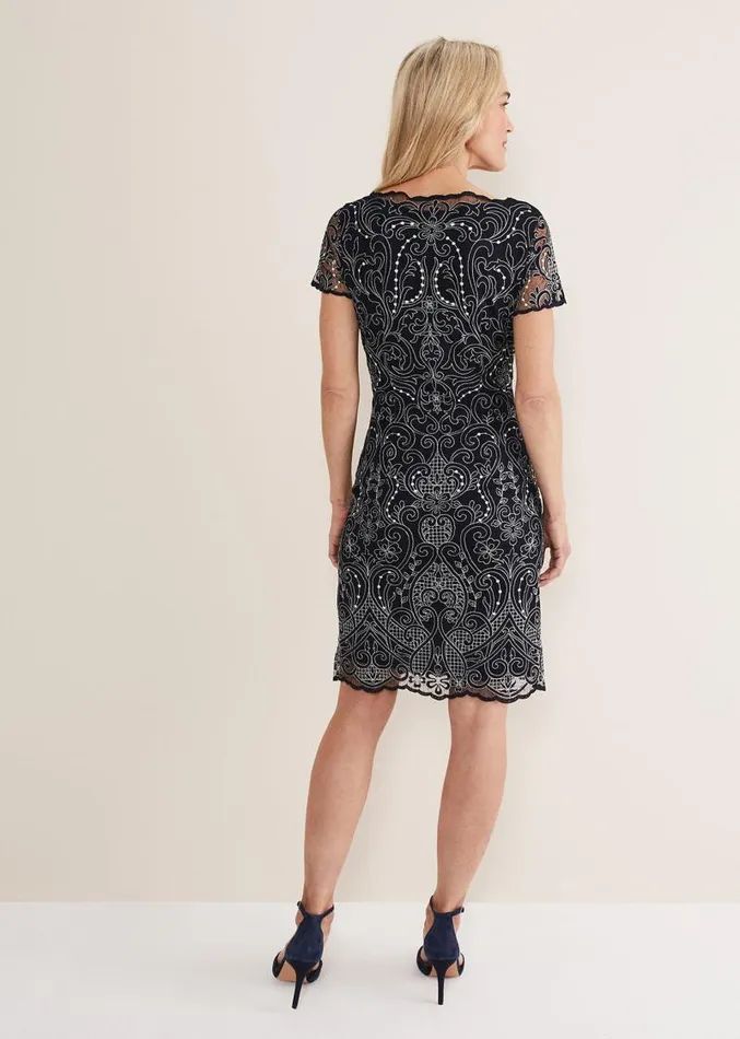 Esme Embroidered Dress Navyivory Women Phase Eight Dresses