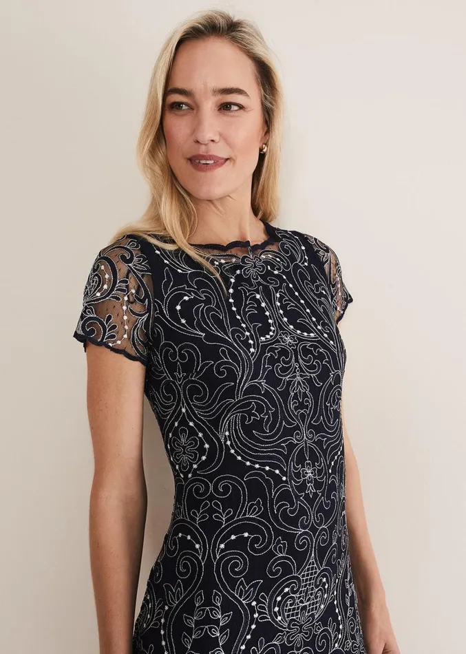 Esme Embroidered Dress Navyivory Women Phase Eight Dresses
