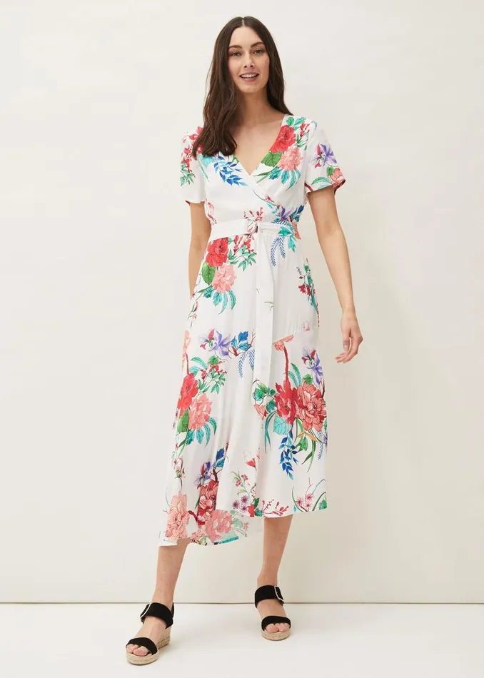 Evadine Floral Tea Dress White Multi Women Phase Eight Dresses