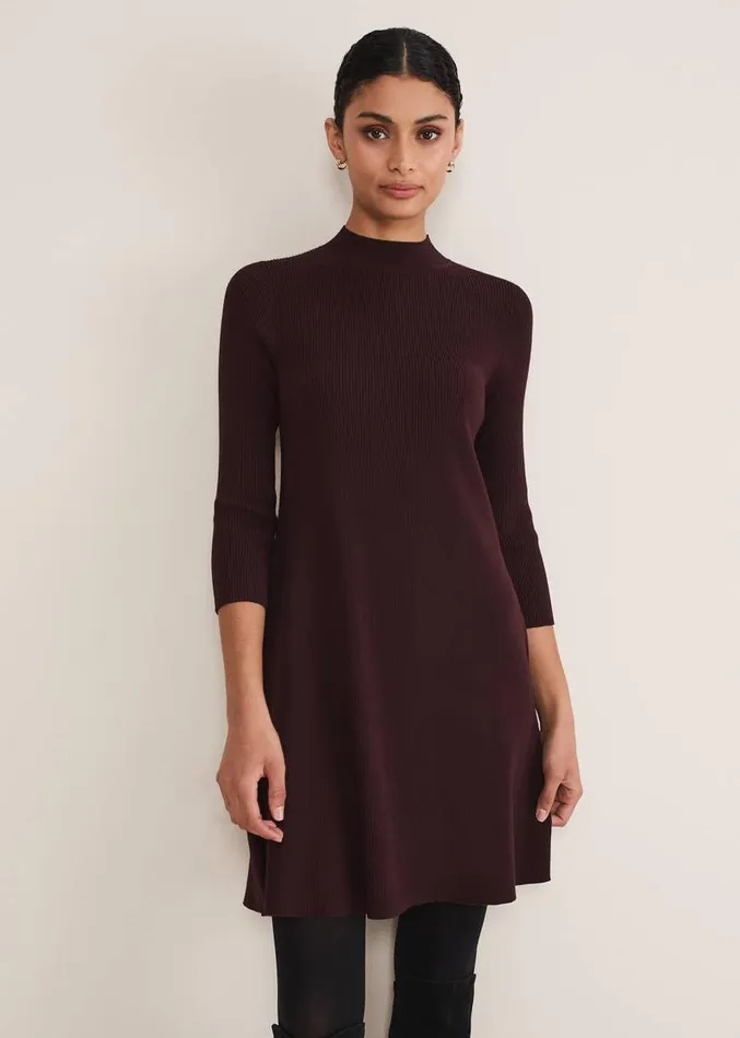 Evelyn Rib Swing Knit Tunic Burgundy Women Phase Eight Dresses