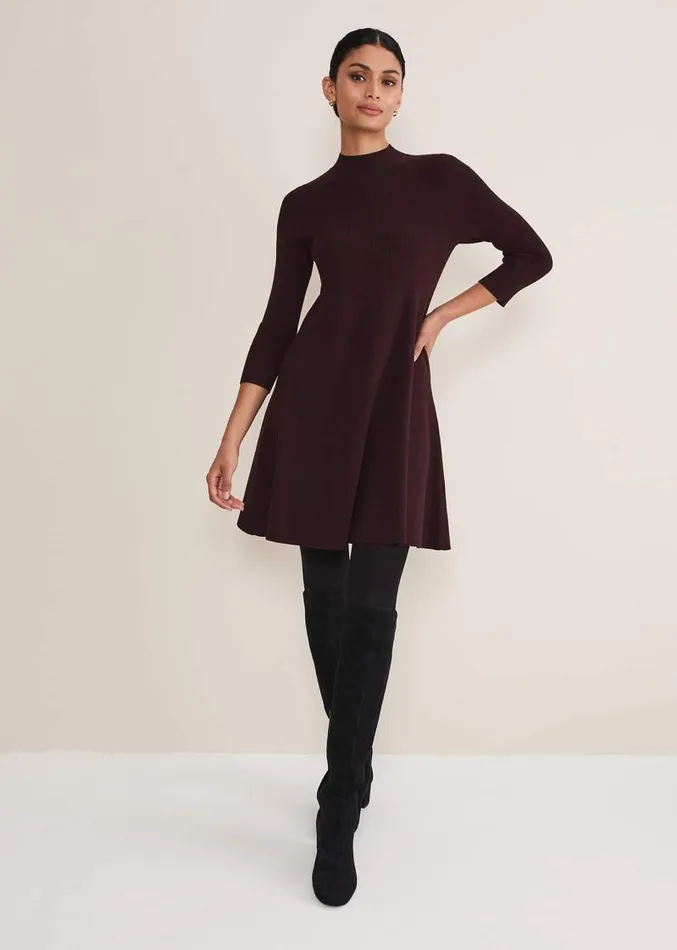 Evelyn Rib Swing Knit Tunic Burgundy Women Phase Eight Dresses