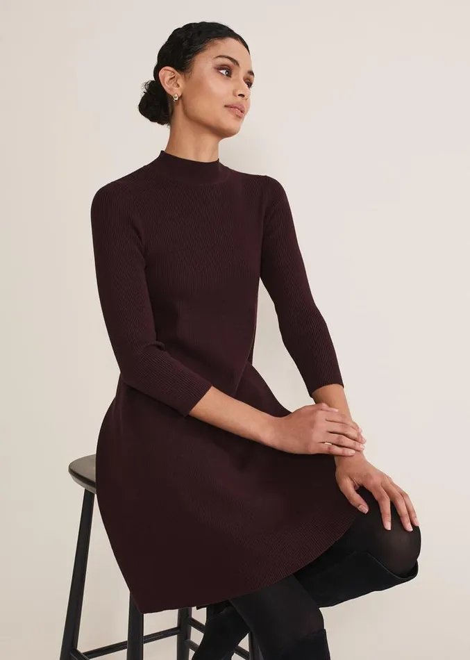 Evelyn Rib Swing Knit Tunic Burgundy Women Phase Eight Dresses