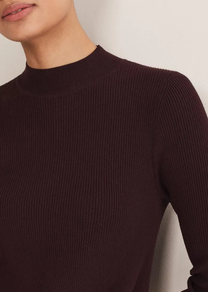 Evelyn Rib Swing Knit Tunic Burgundy Women Phase Eight Dresses