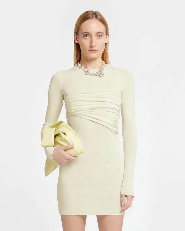 Feiko Draped MeshJersey Mini Dress White Wax Women Nanushka Dresses