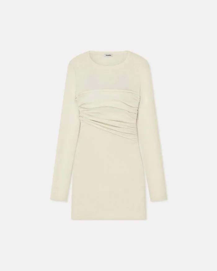 Feiko Draped MeshJersey Mini Dress White Wax Women Nanushka Dresses