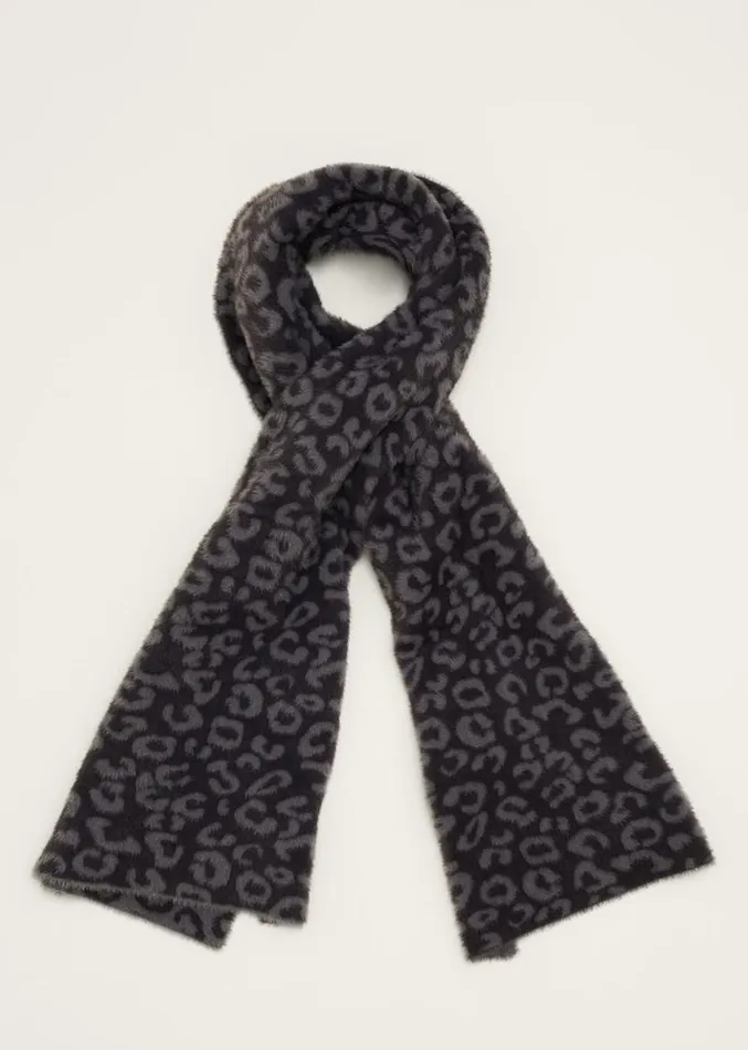 Fiona Leopard Print Fluffy Scarf Charcoal Women Phase Eight Scarves