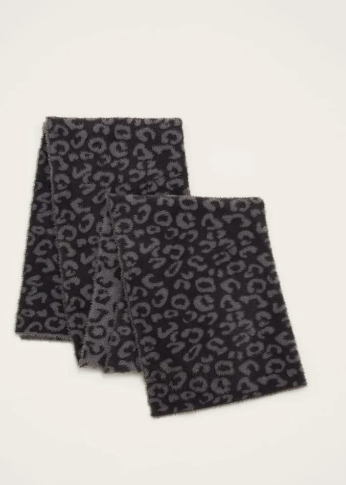 Fiona Leopard Print Fluffy Scarf Charcoal Women Phase Eight Scarves