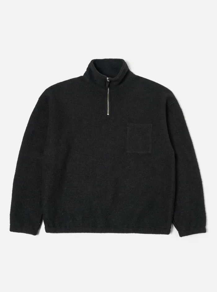 Fleece Men Universal Works Universal Works Ramsay Quarter Zip In Black Wool Fleece